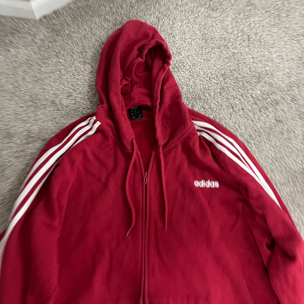 Adidas Men's Bold Red Zip-Up Hoodie - Picture 3 of 5